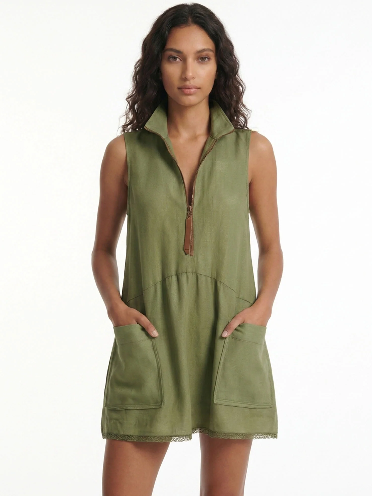 Olive Zip Mini Dress