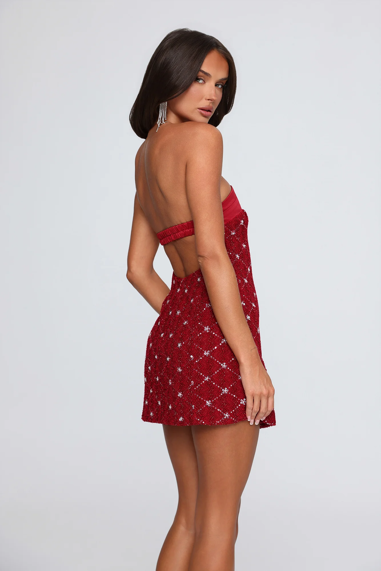 Luxe Vibe Embellished Strapless Mini Dress Wine