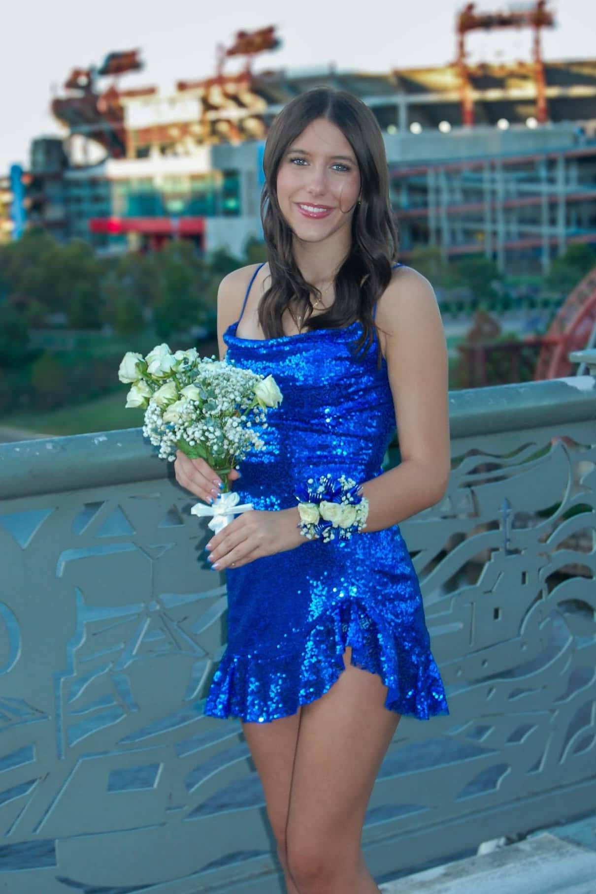 Royal Blue Ruffle Sequin Sheath Short Dress