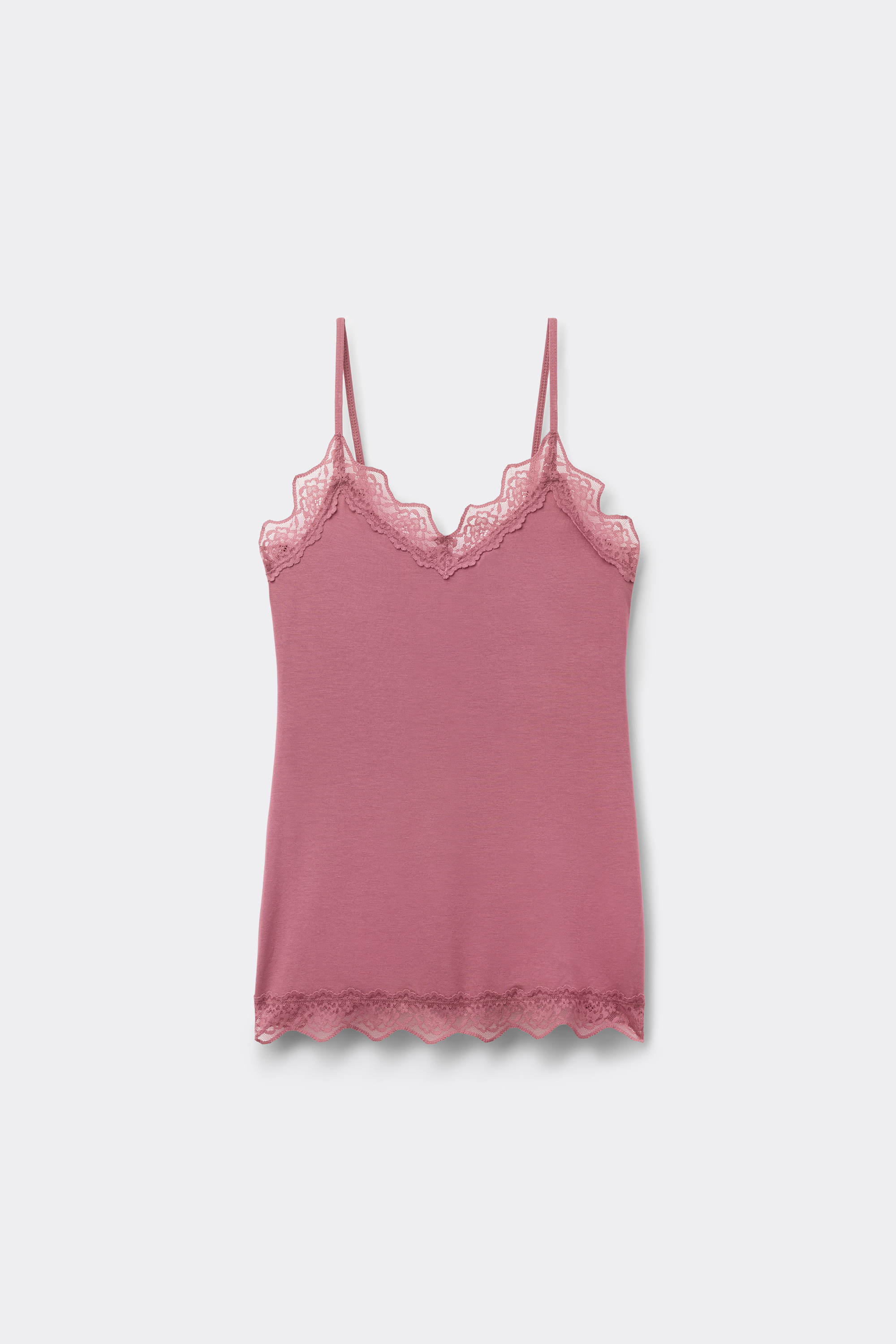 Viscose and Lace Camisole with Thin Shoulder Straps and V-Neck