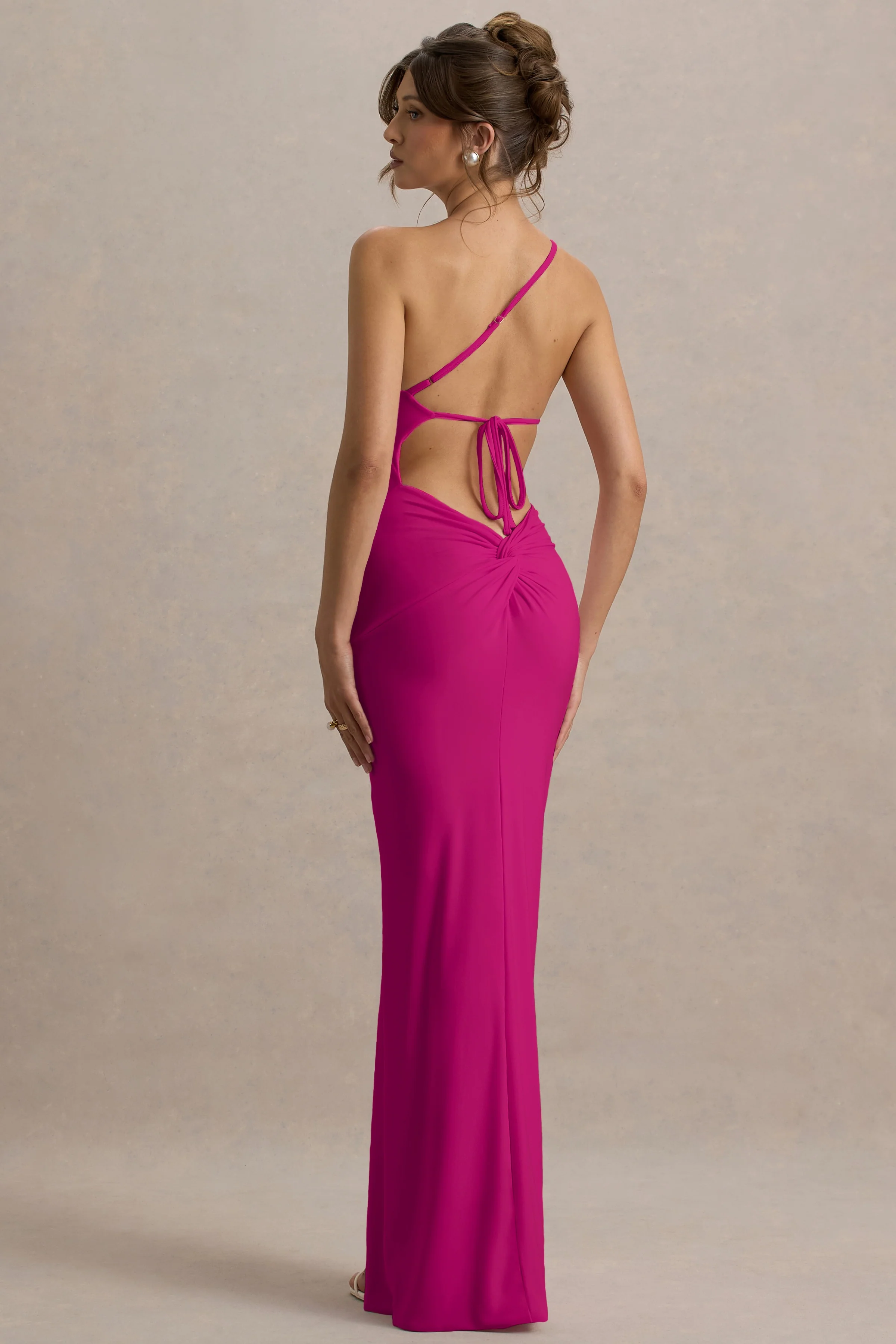 Dressing Up | Hot Pink Jersey One Shoulder Maxi Dress With Twist Open Back Detail And Split