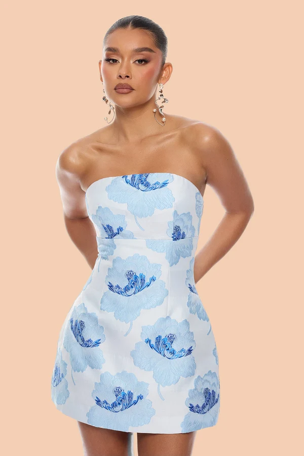 Fiora Strapless Jacquard Mini Dress