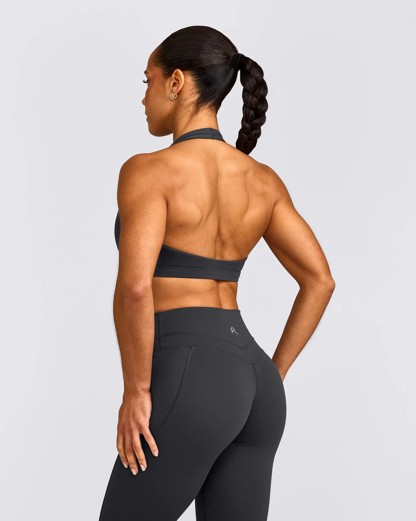 EasyLift™ Halter Bralette with Grey Logo | Coal