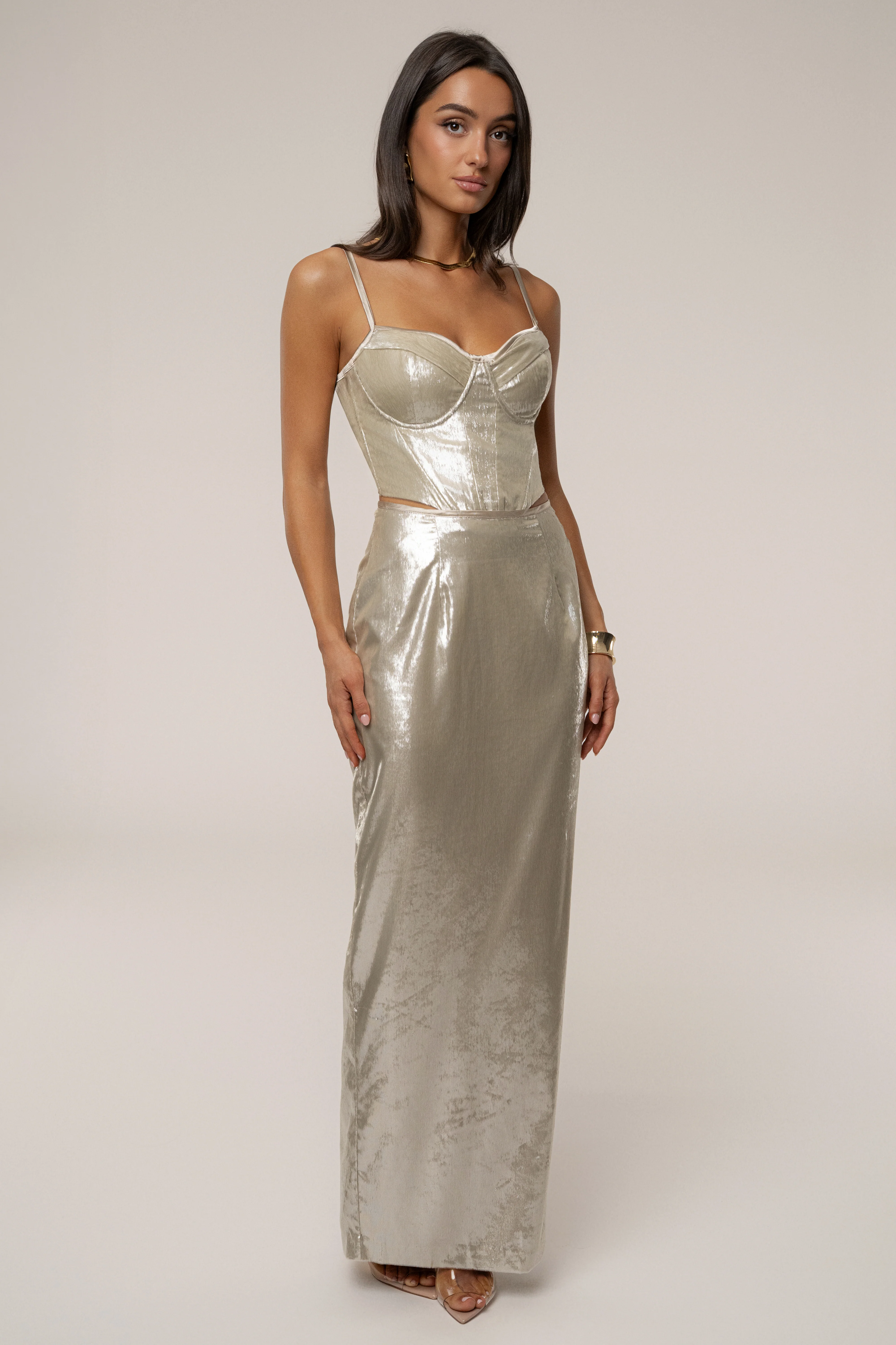 Beige Illuminate Maxi Skirt