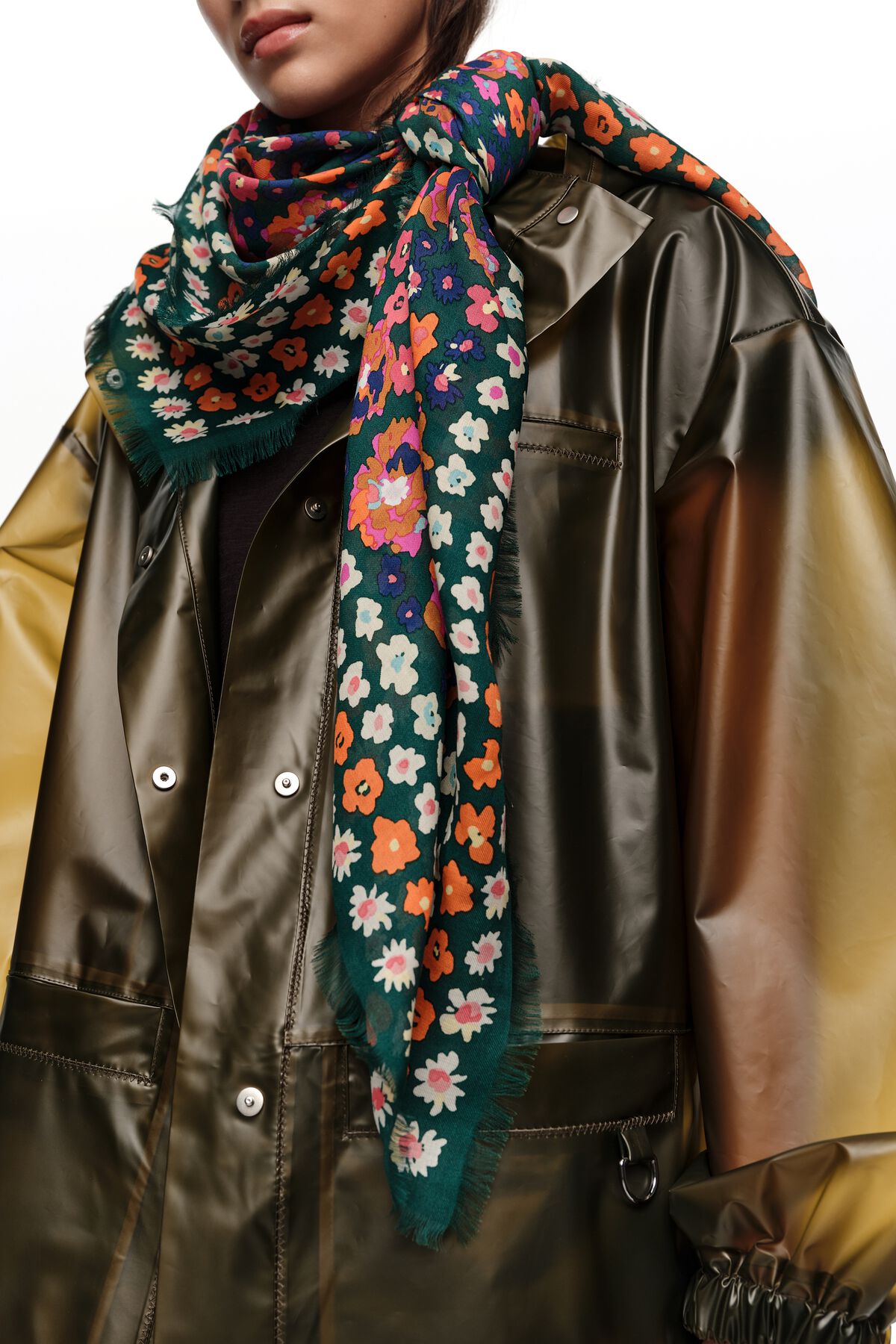 Aquamarine aquarelle floral shawl