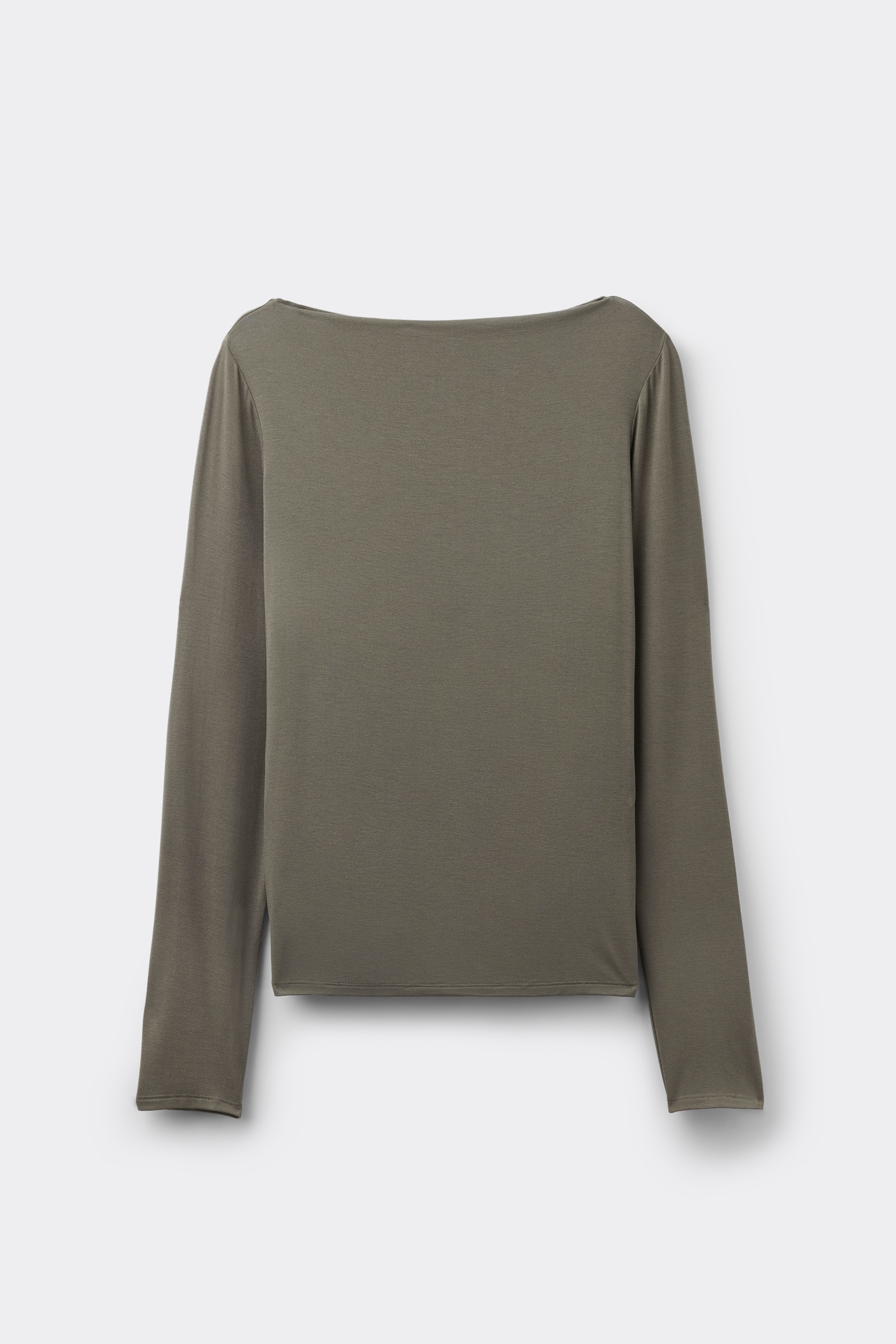 Long-Sleeved Viscose Top with Boat Neck