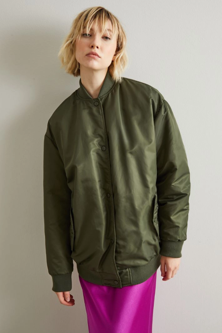 Padded bomber jacket in technical satin - KHAKI GREEN