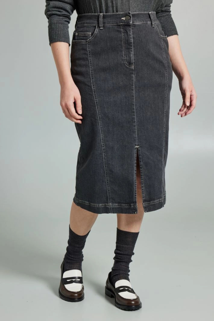 Denim skirt with slit - GREY DENIM