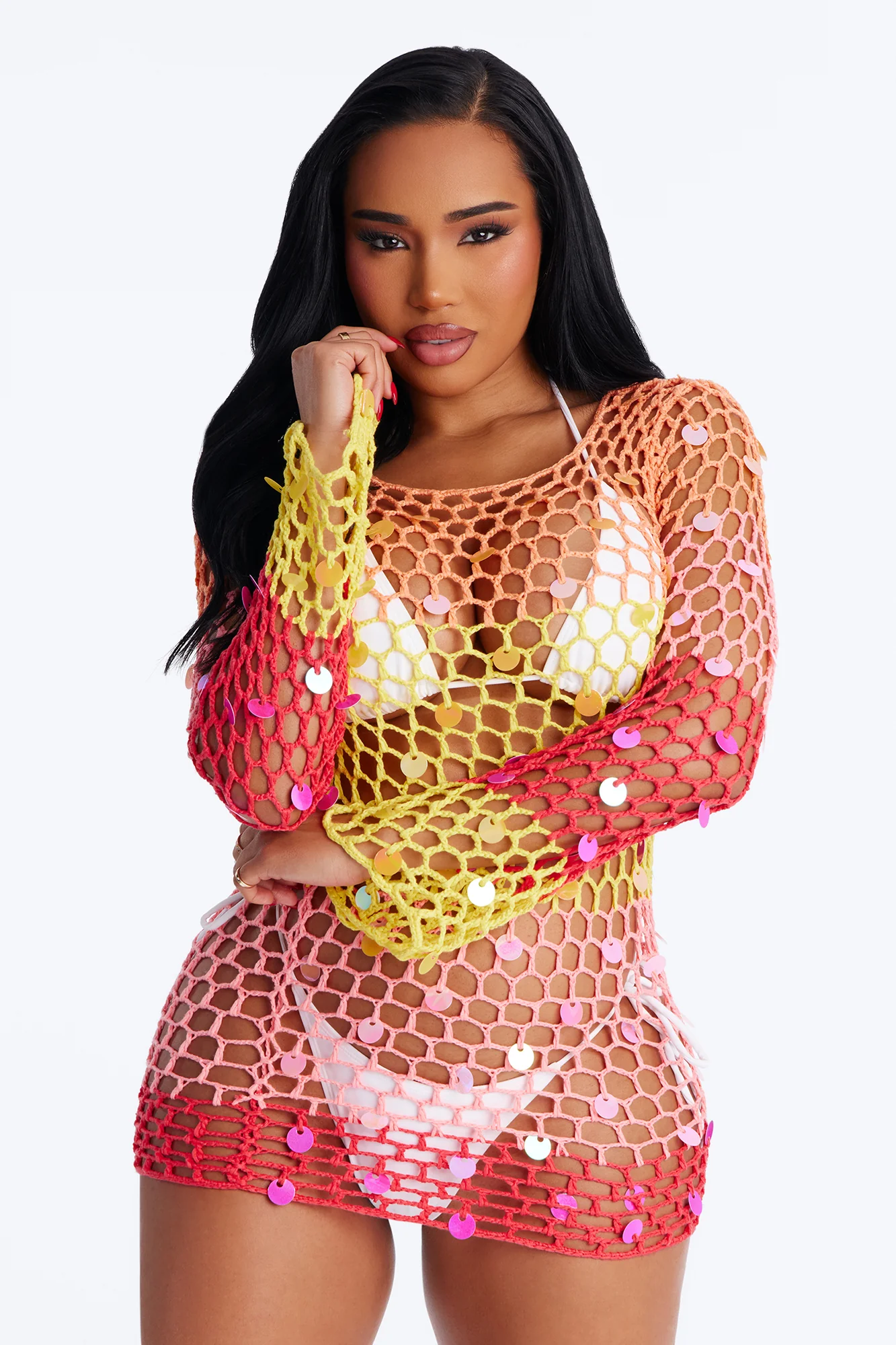 Something New Long Sleeve Coverup - Pink/combo