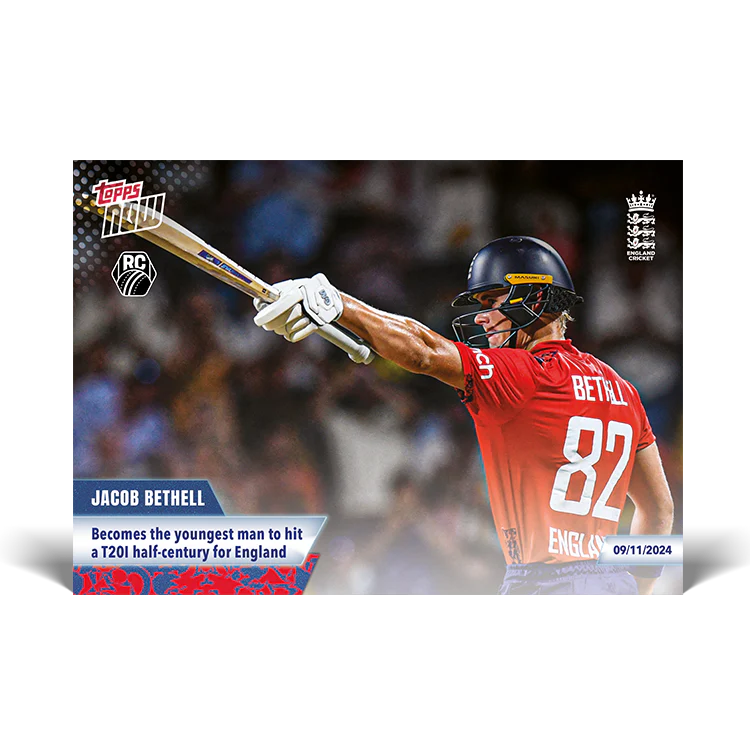 Jacob Bethell (ROOKIE) - Becomes the youngest man to hit a T20I half-century for England - 23/24 ECB Topps NOW® Card 40