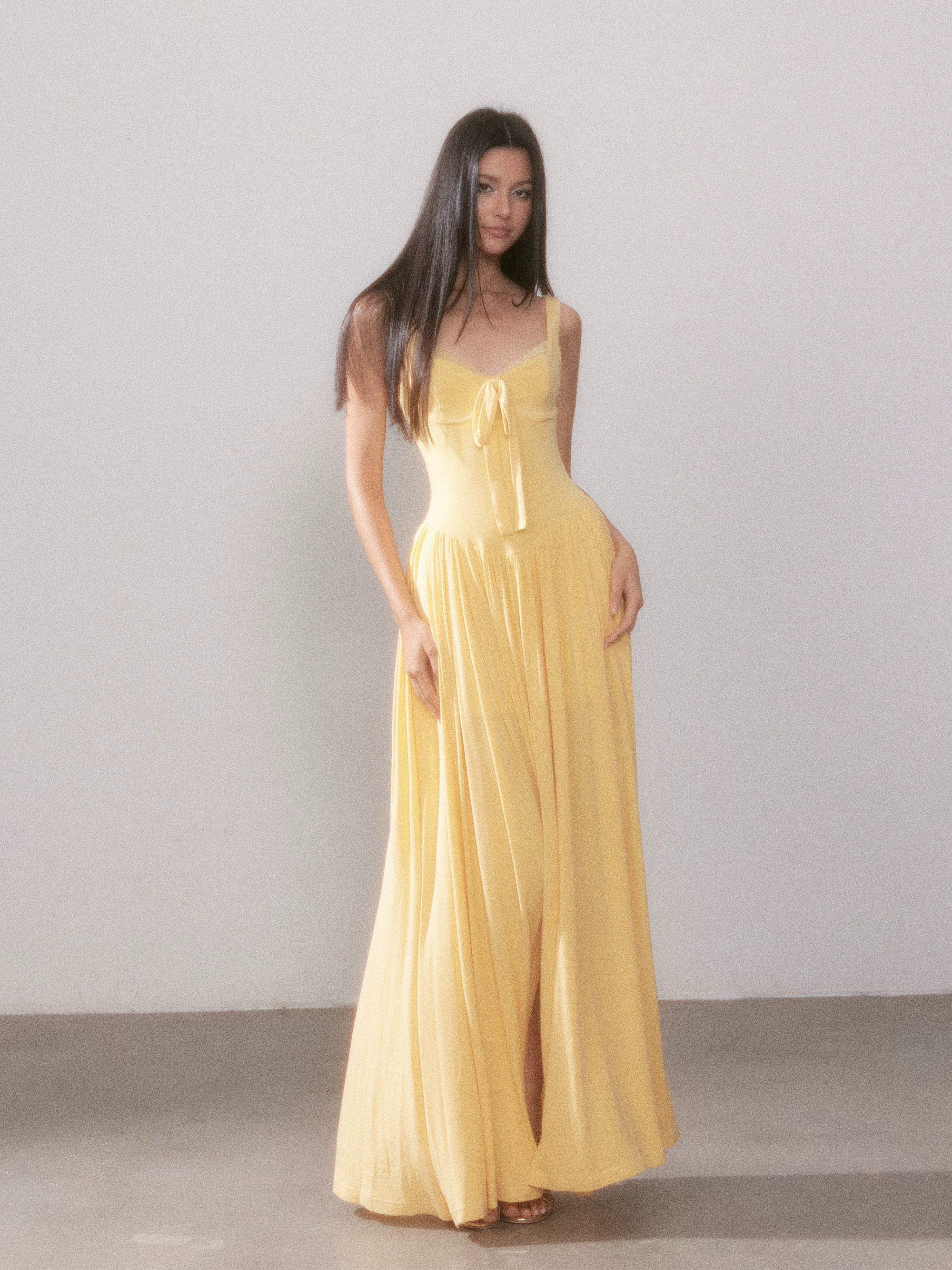 Mist Veil Muse Lace Knit Split Maxi Dress