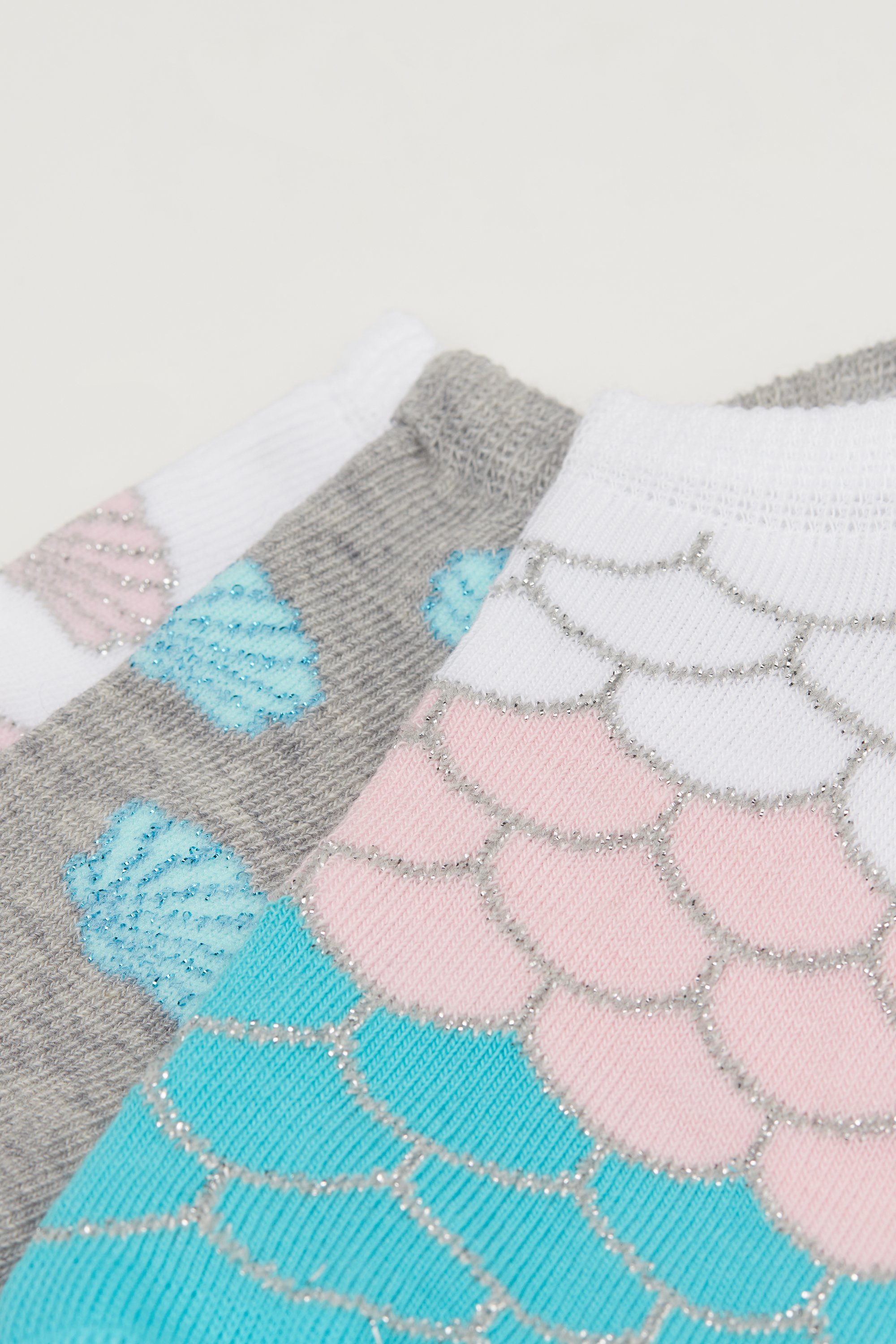 3 Pairs of Girls' Patterned Cotton Trainer Socks