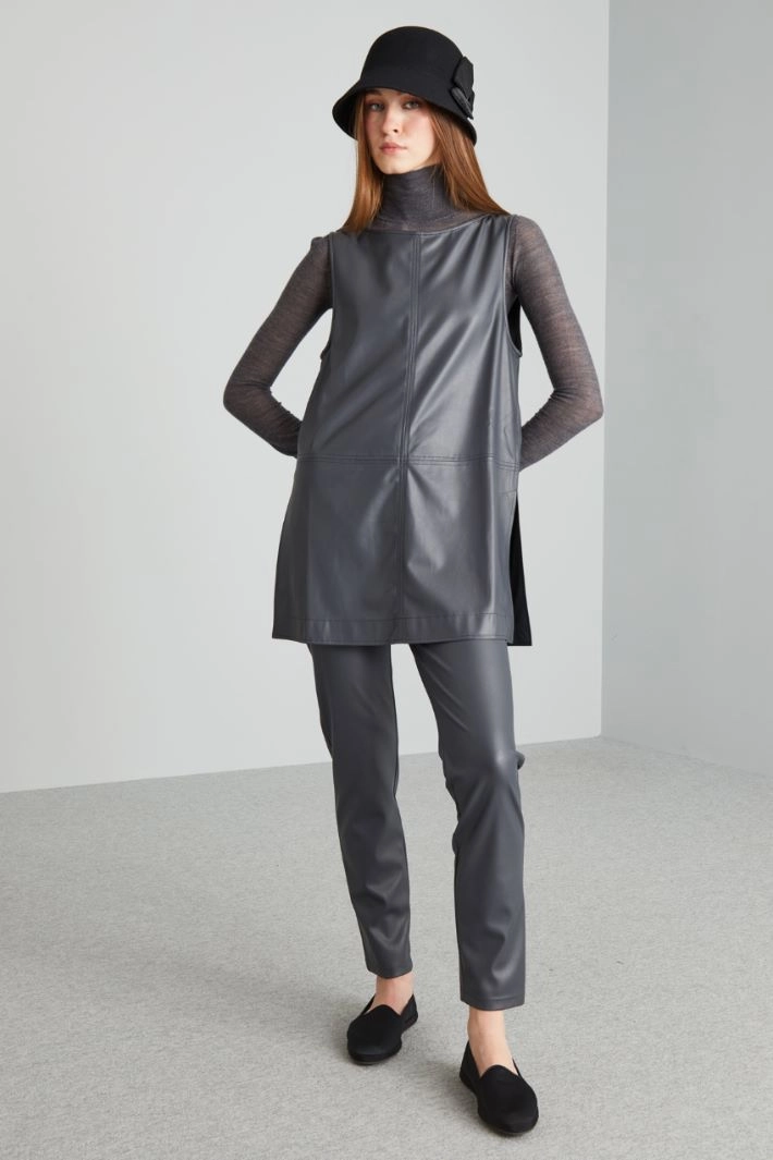 Long coated jersey top - LEAD GREY