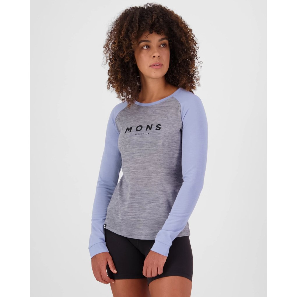 Mons Royale Icon Merino Raglan Long Sleeve Women - grey heather / skyline