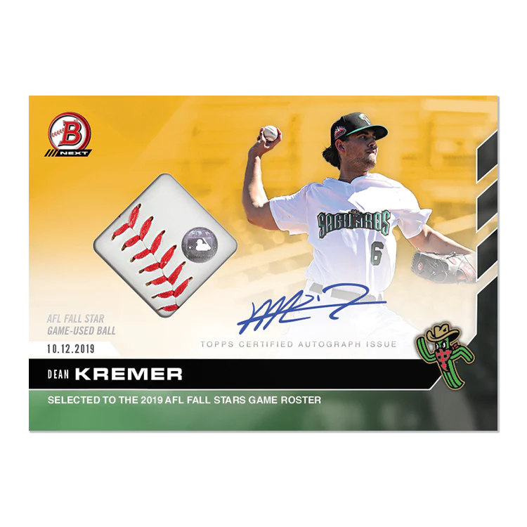 On-Card Auto Relic # to 1 - Dean Kremer - Bowman NEXT TOPPS NOW® Card FSG-11C