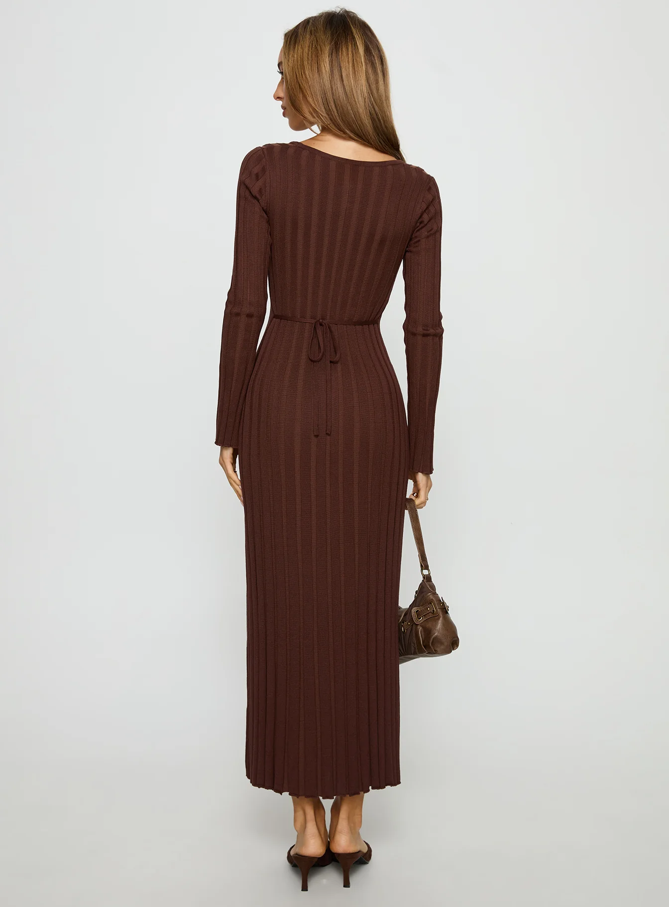 Gratuita Long Sleeve Rib Maxi Dress Chocolate