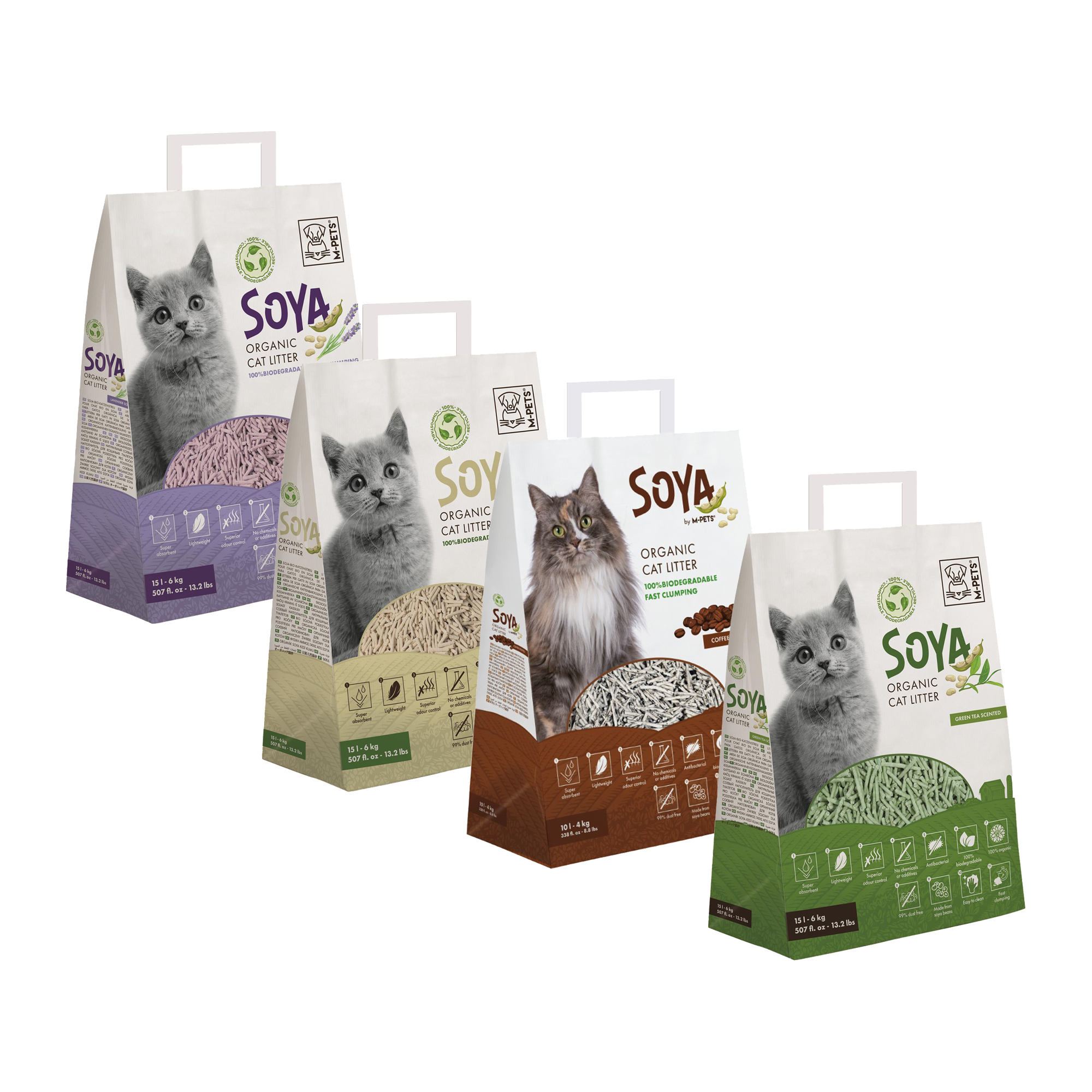 M-PETS - Soya Cat Litter - 4 kg - 10 L - Tea fragrance