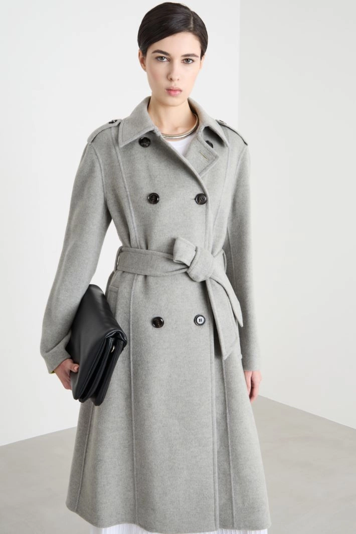 Belted double-breasted coat - GREY