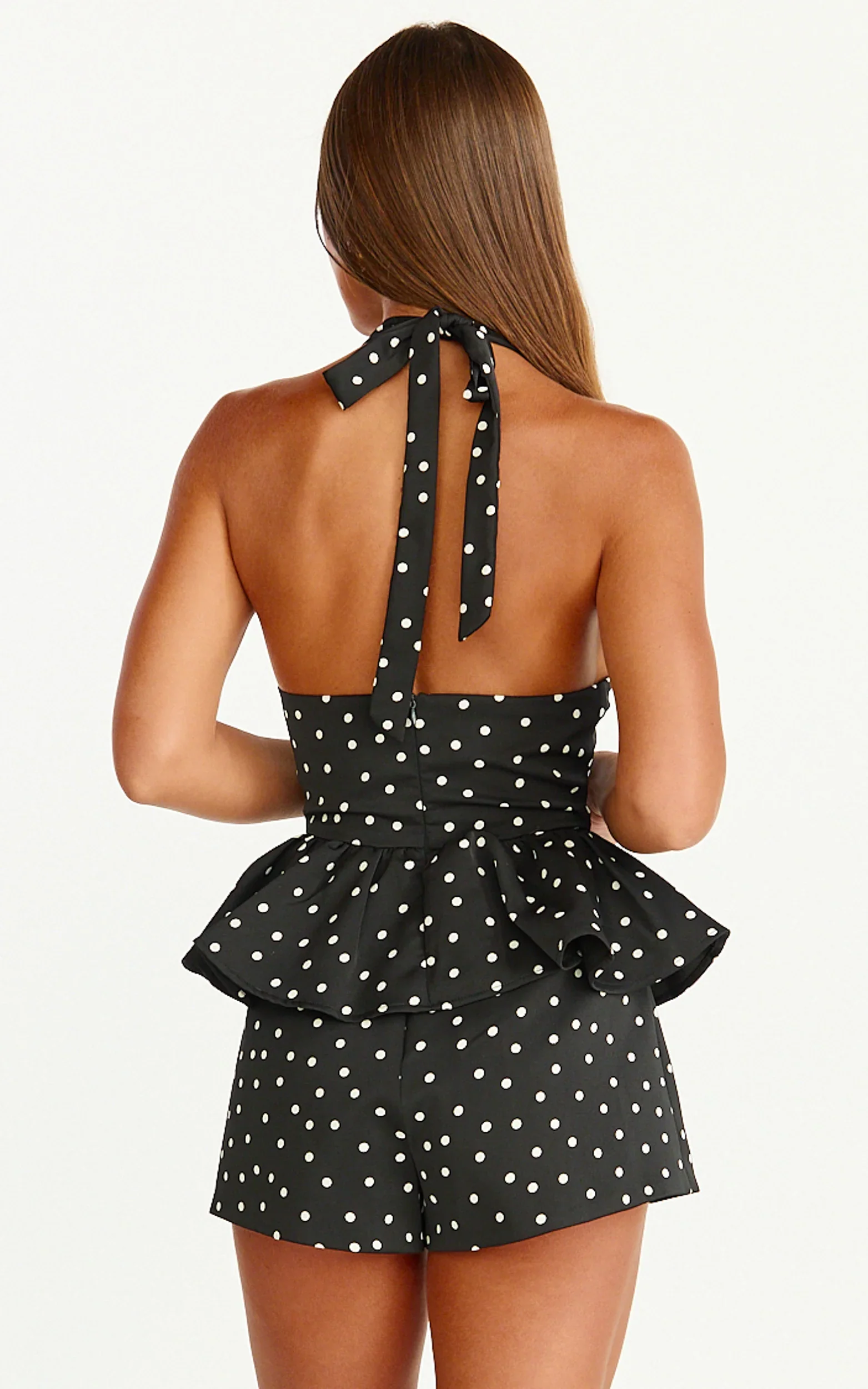 Seraphina Top - Polka Dot V Neck Peplum Top in Black Polka Dot Print