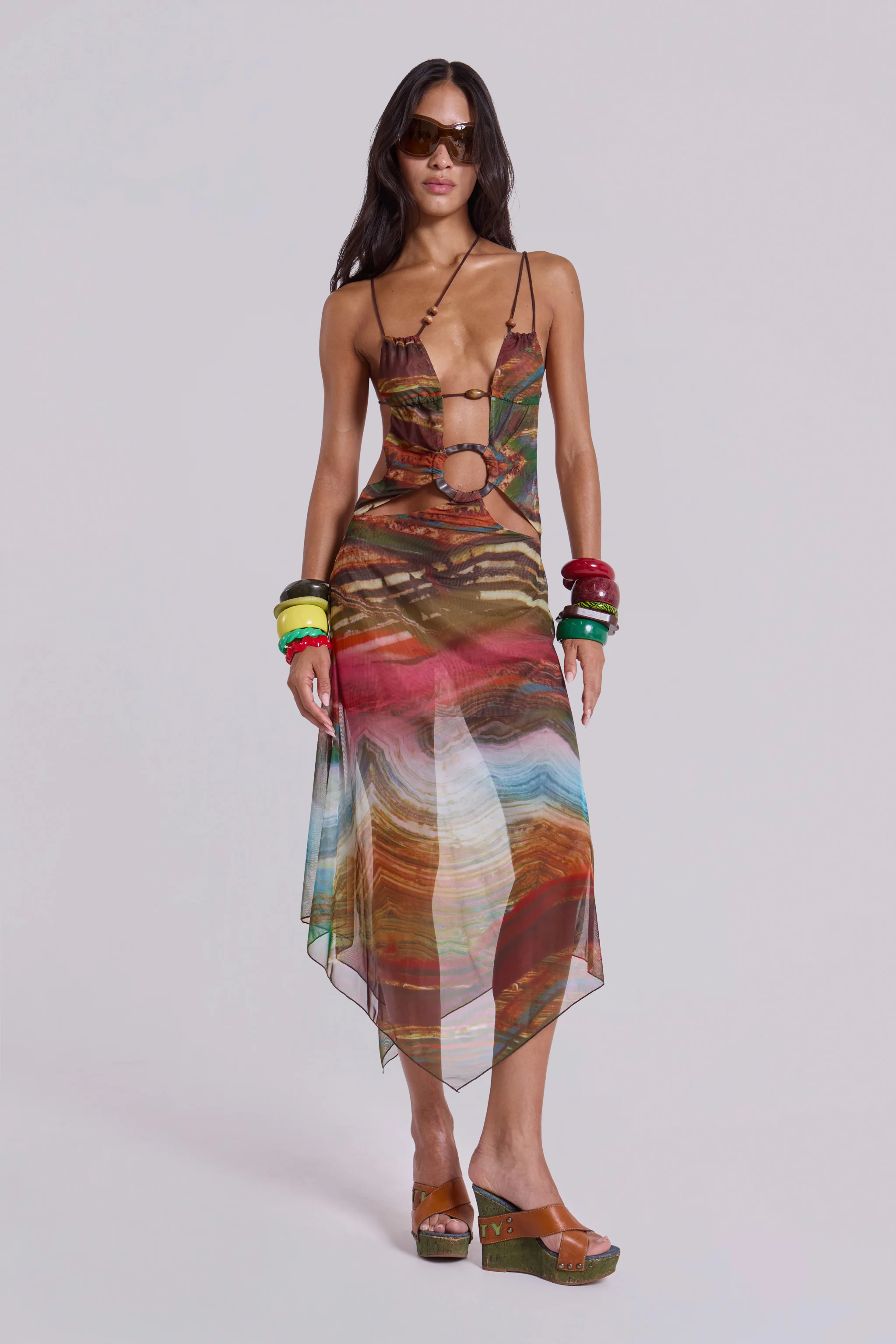 Kaia Midi Dress with Wooden Trims