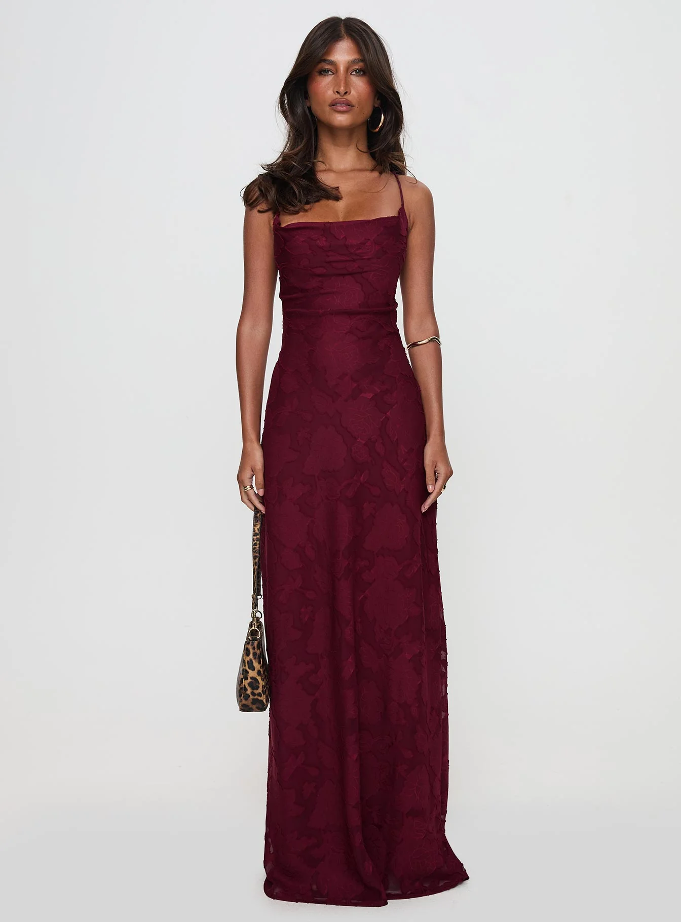 Celena Maxi Dress Burgundy Burnout