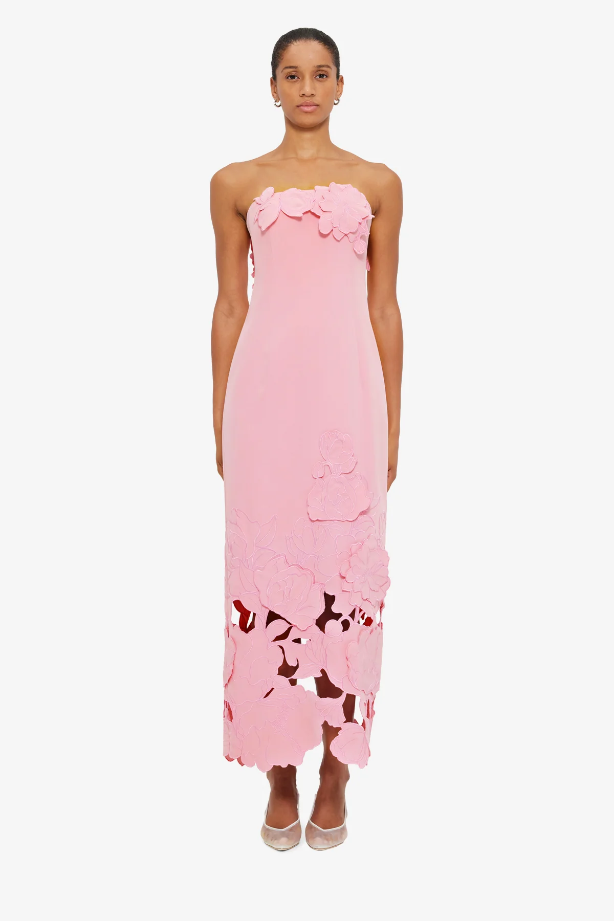 Rayna Appliqué Bustier Maxi Dress - Flamingo