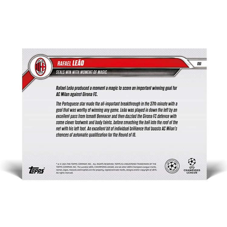 Rafael Leão - Seals win with moment of magic - 24/25 UCL Topps NOW® Card 81