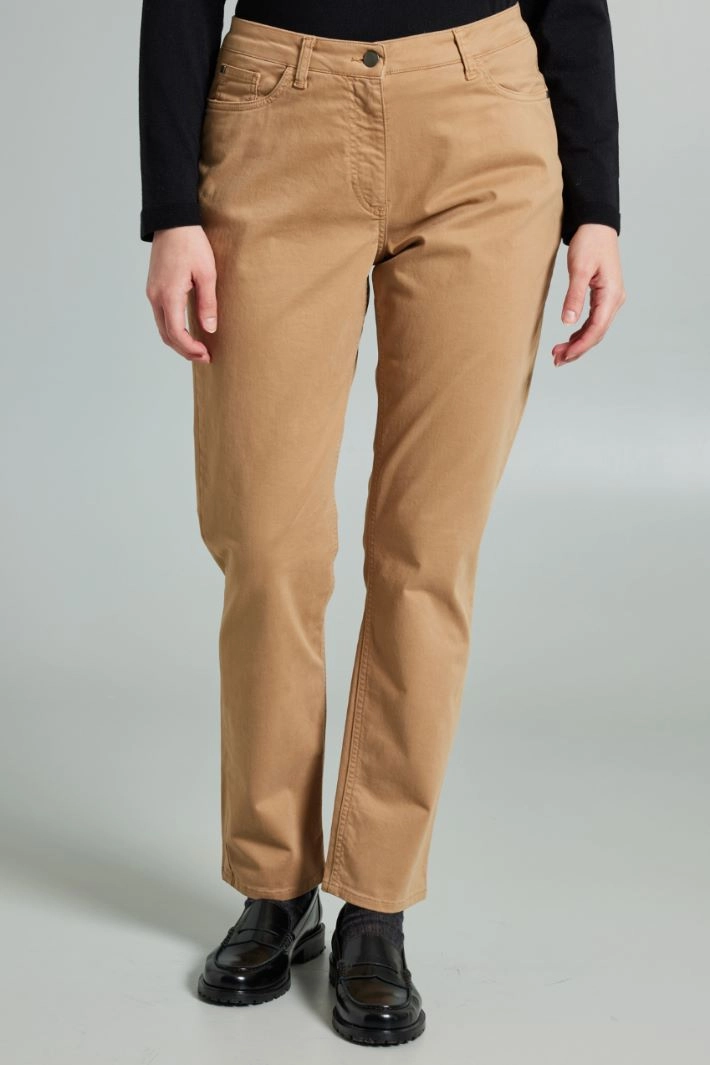 Cotton satin trousers - CAMEL