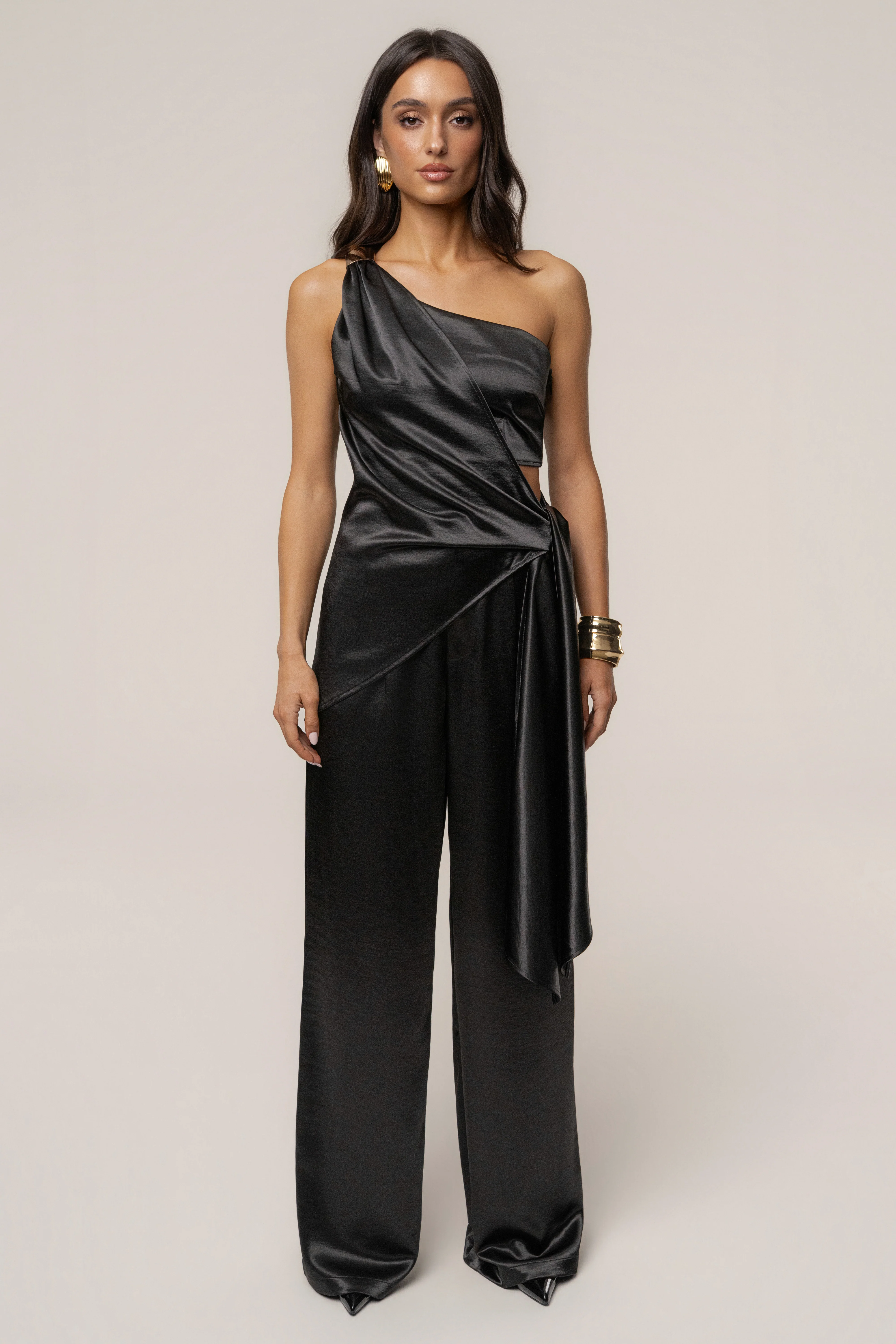 Black Thea Satin Pants