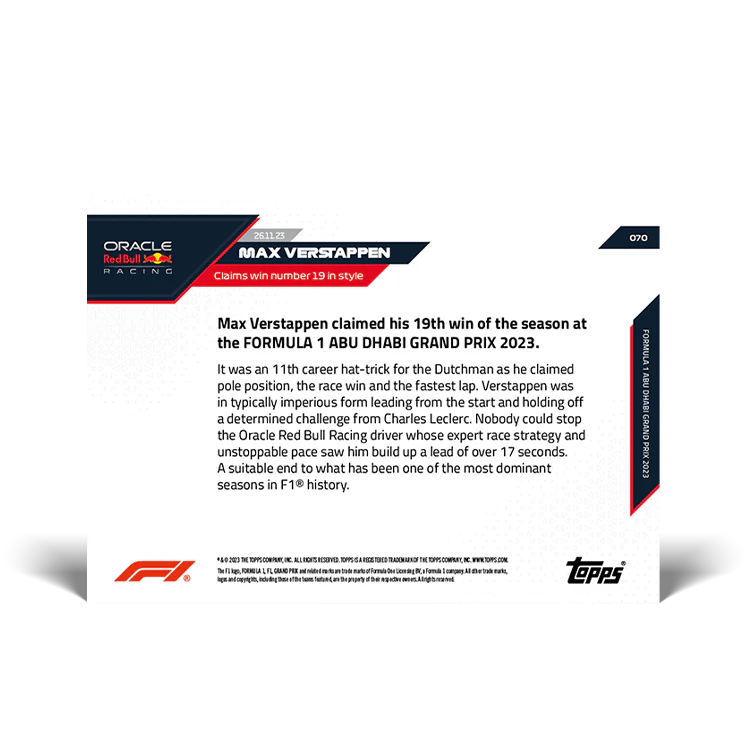 Topps UK - Max Verstappen - Claims win number 19 in style - F1 TOPPS NOW® Card #70