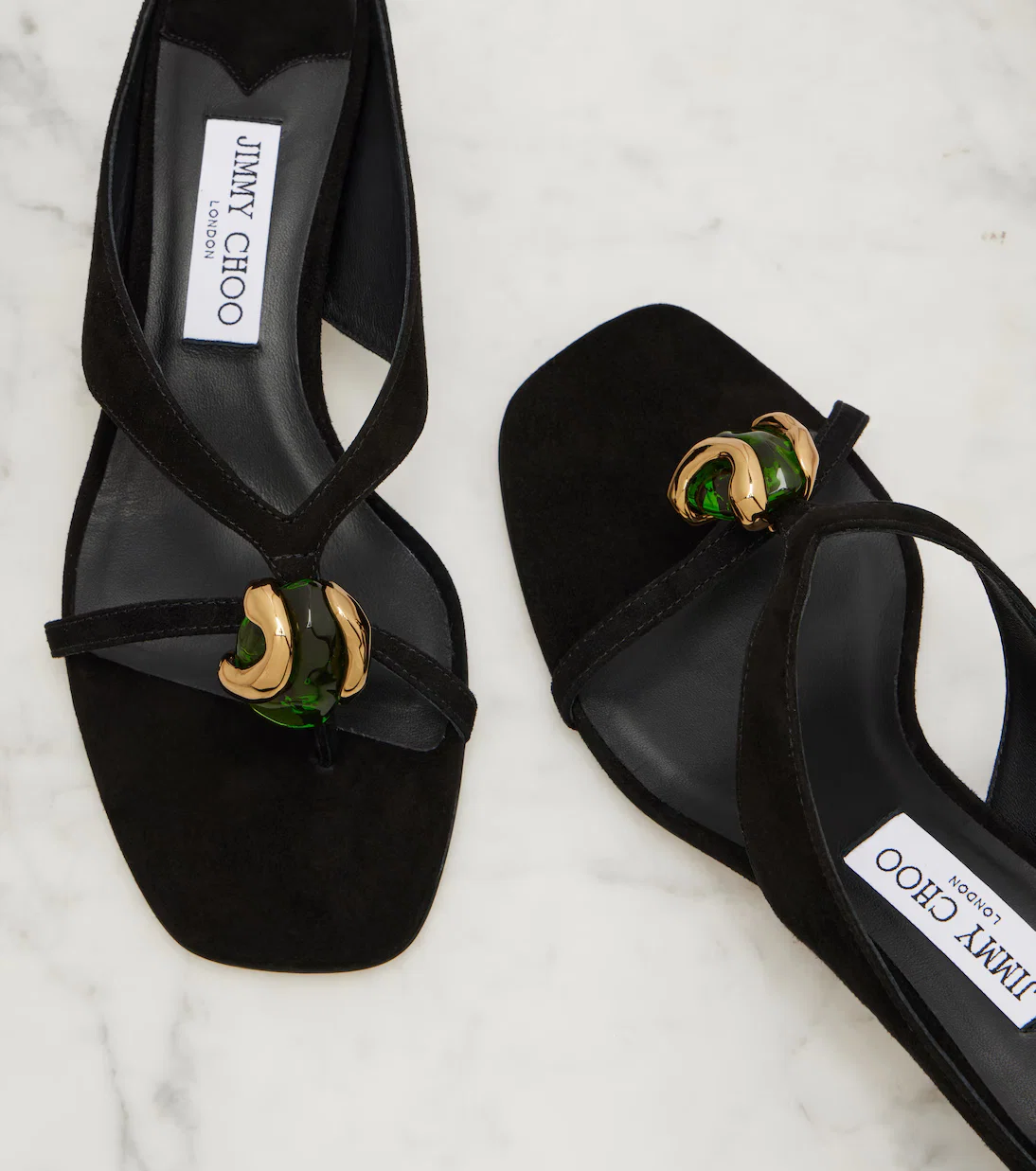 Jimmy Choo Emeri Stone Suede Thong Sandals In Black