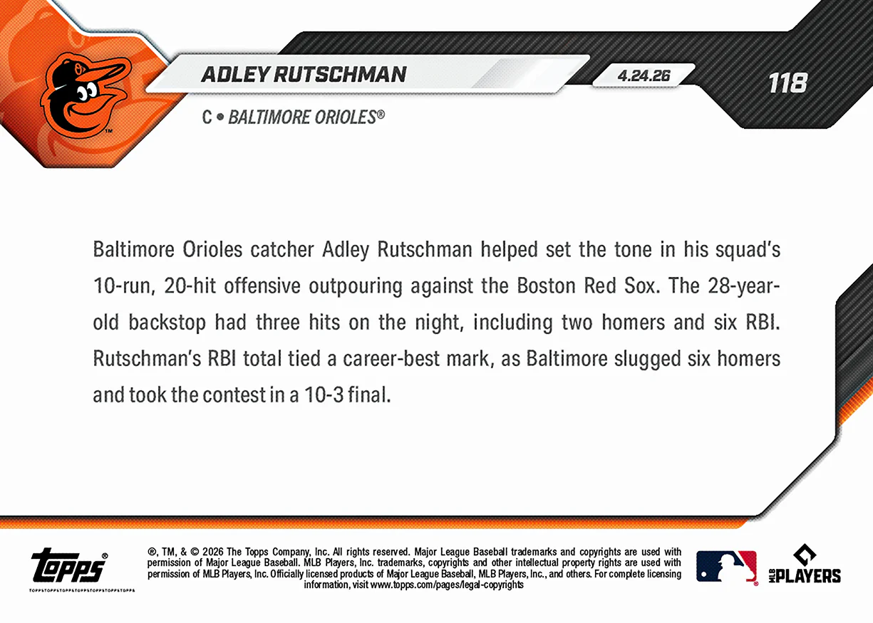 Adley Rutschman - 2026 MLB Topps NOW® - Card 118 - PR: 632