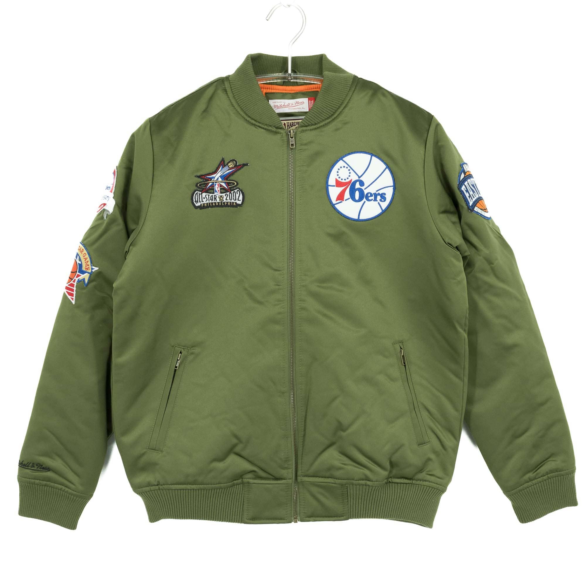 Philadelphia 76ers Olive Mitchell & Ness Heavyweight Satin NBA Jacket