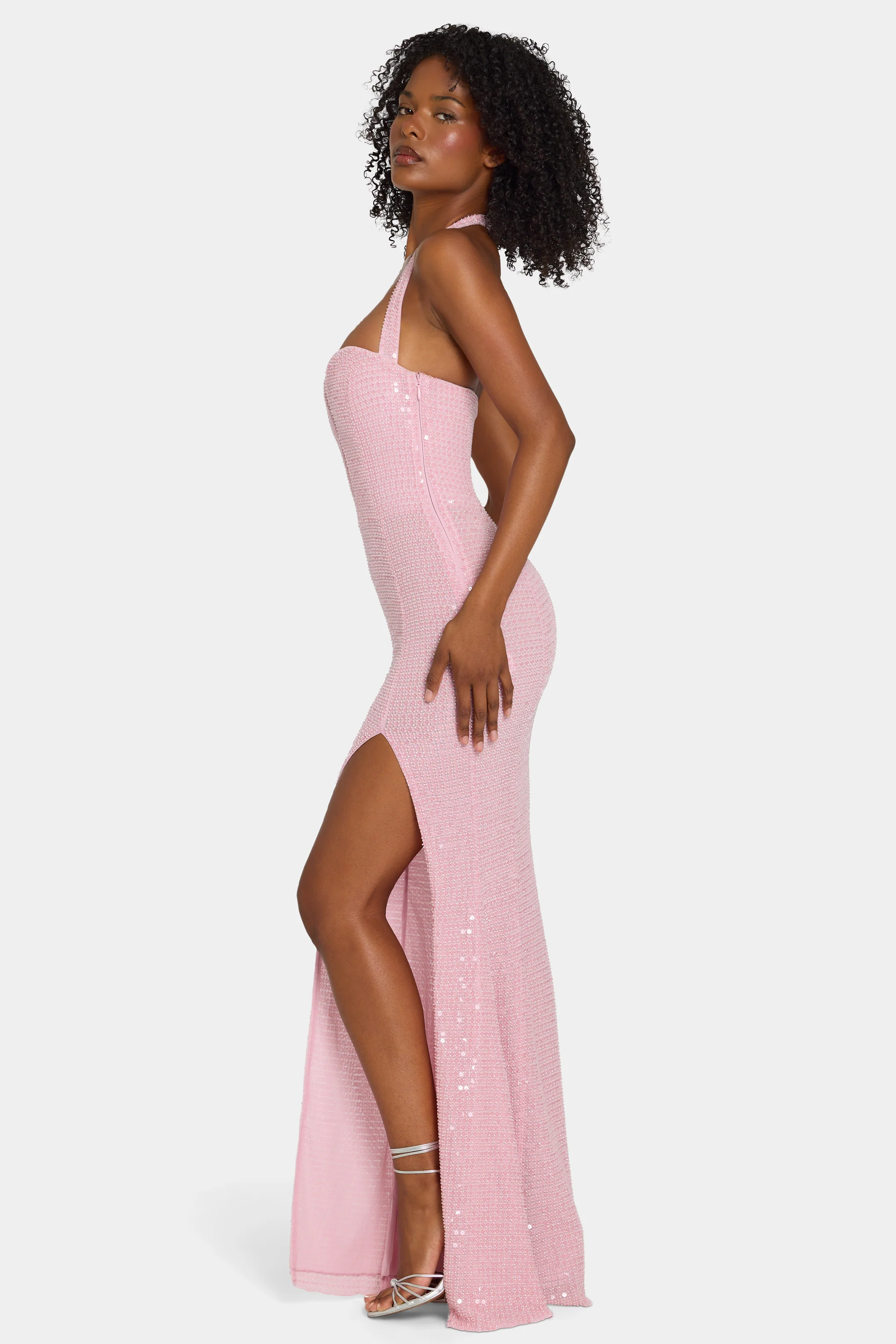 Embellished Halterneck Gown in Lavender Pink
