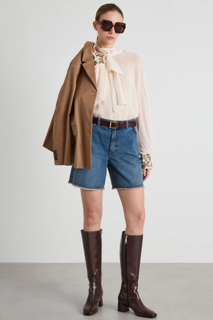 Blouse with embroidered cuffs - IVORY