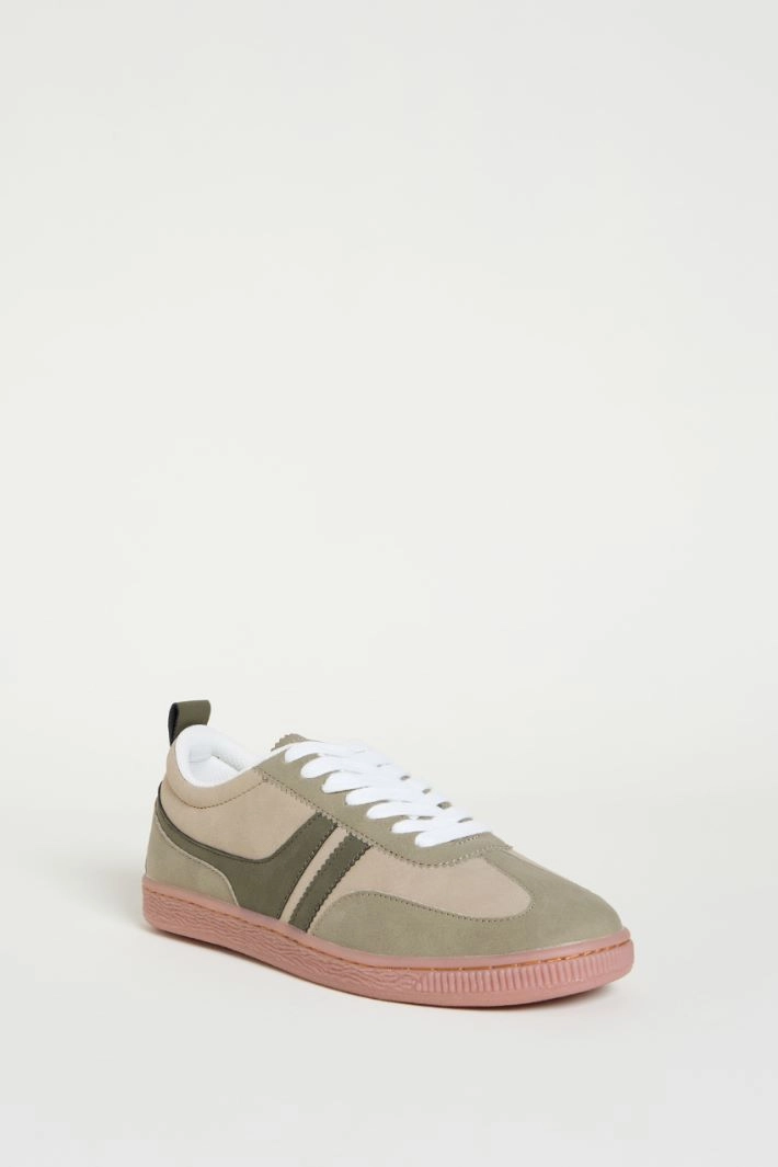 Colour-block jersey trainers - CAMEL GREEN