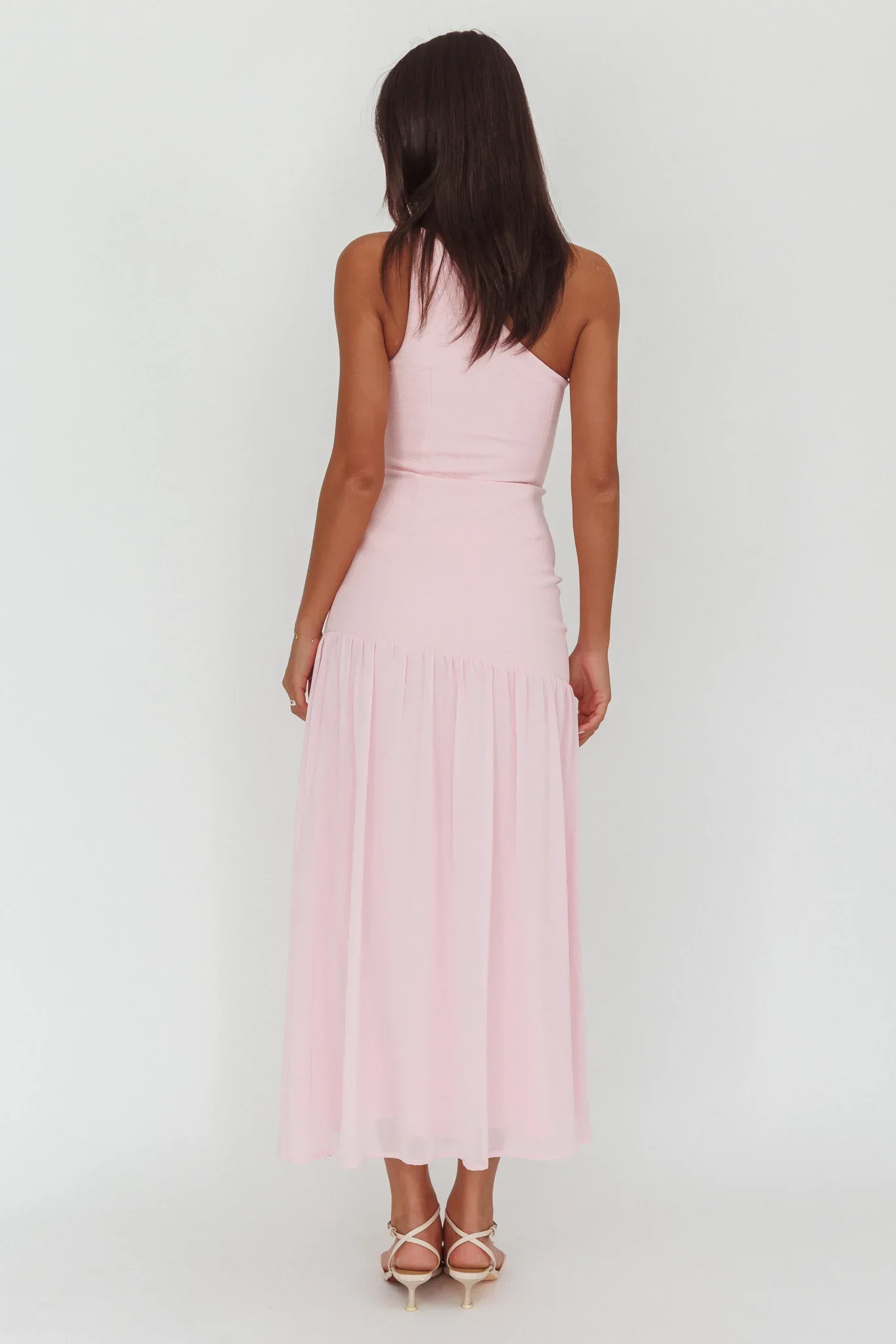 Lights On One-Shoulder Drop Waist Maxi Dress Pink