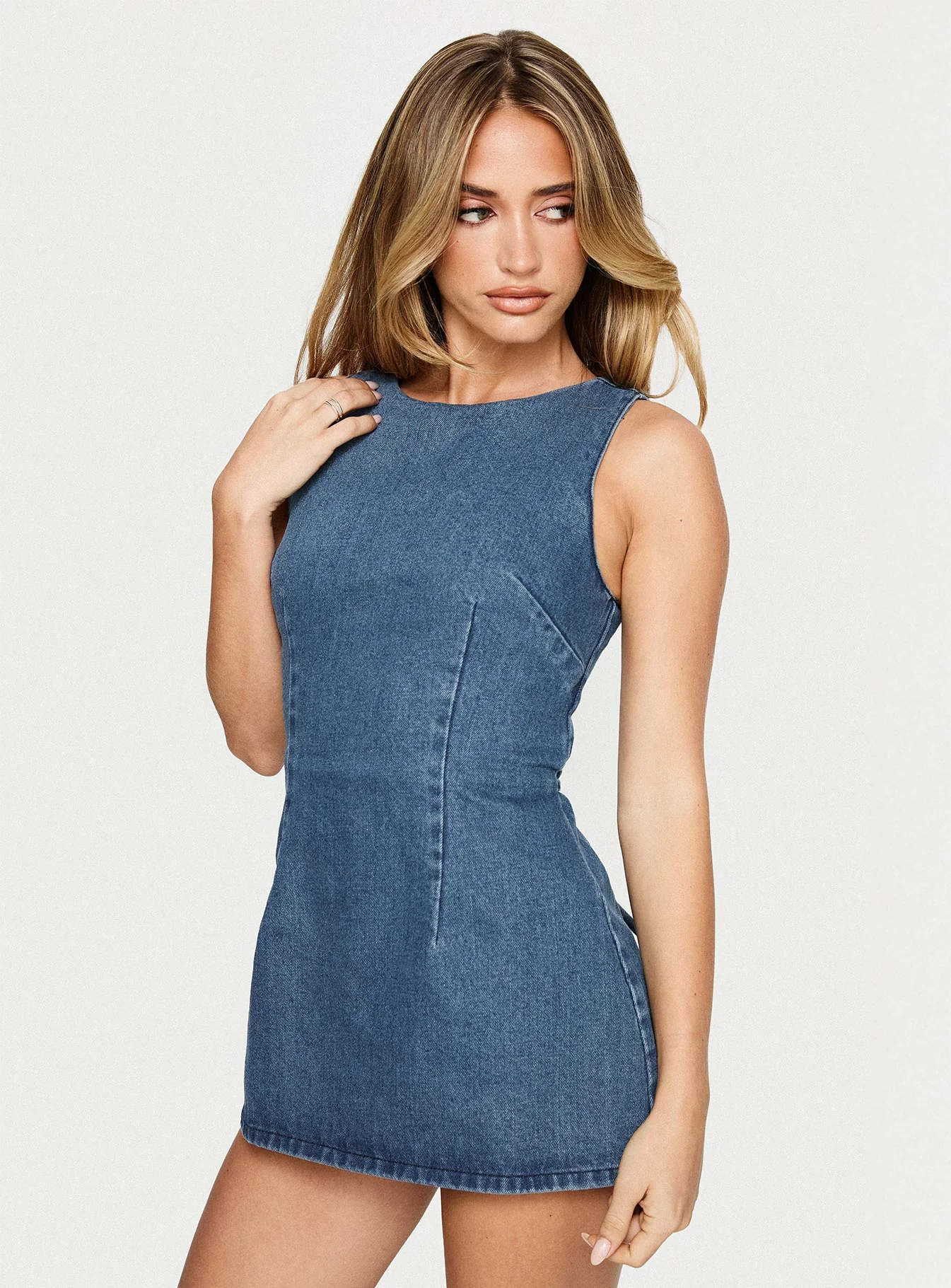 Ainsleigh Shift Denim Romper Mid Blue Wash