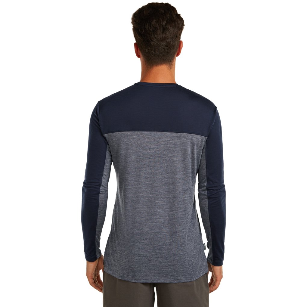Icebreaker Merino 125 Cool-Lite™ Sphere Long Sleeve Tee Colour Block Men - Midnight Navy Hthr/Midnight Navy