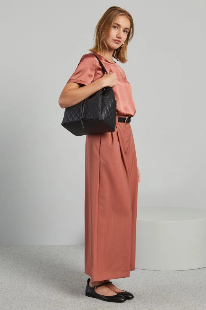 Wool canvas trousers with wide leg - ANTIQUE PINK