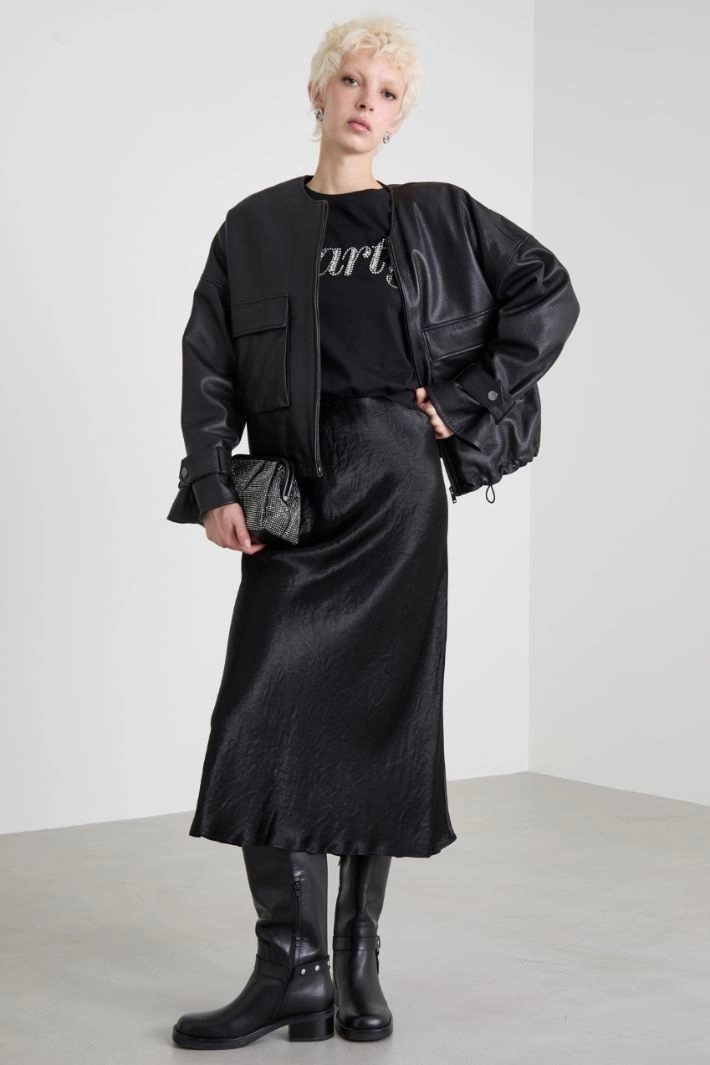 Satin midi skirt - BLACK