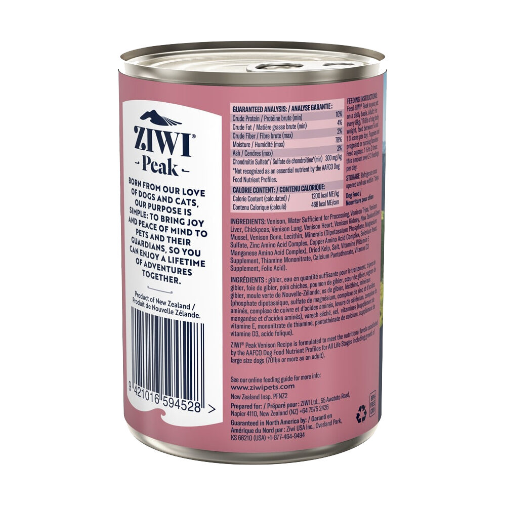 ZIWI Peak Dog Food - Venison - Tins - 12 x 390 g