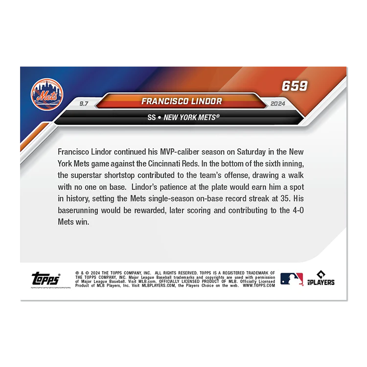 Francisco Lindor - 2024 MLB TOPPS NOW® Card 659