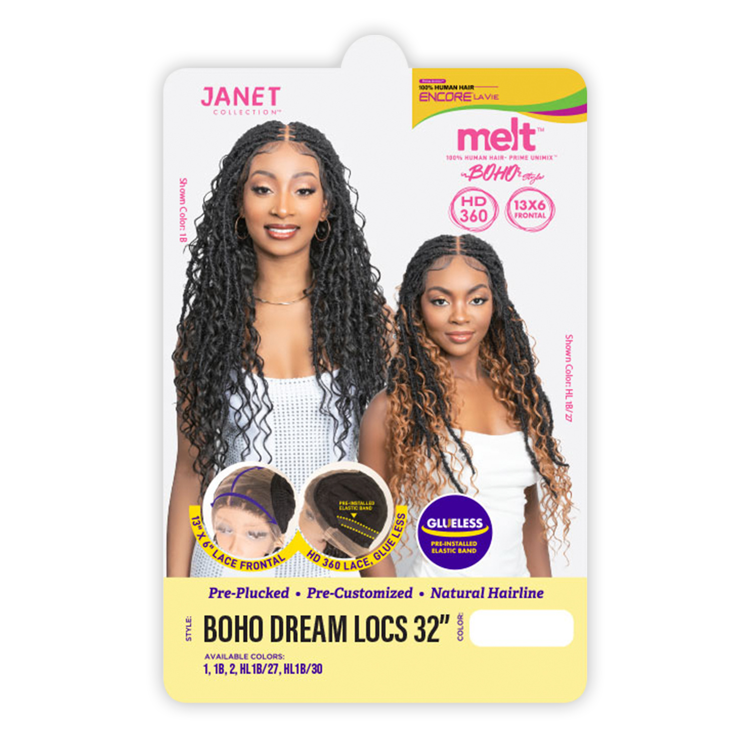 Janet Collection Human Hair Blend HD Lace Frontal Wig 360 Glueless Melt Hand-Tied 13X6 Boho Dream Locs 32 