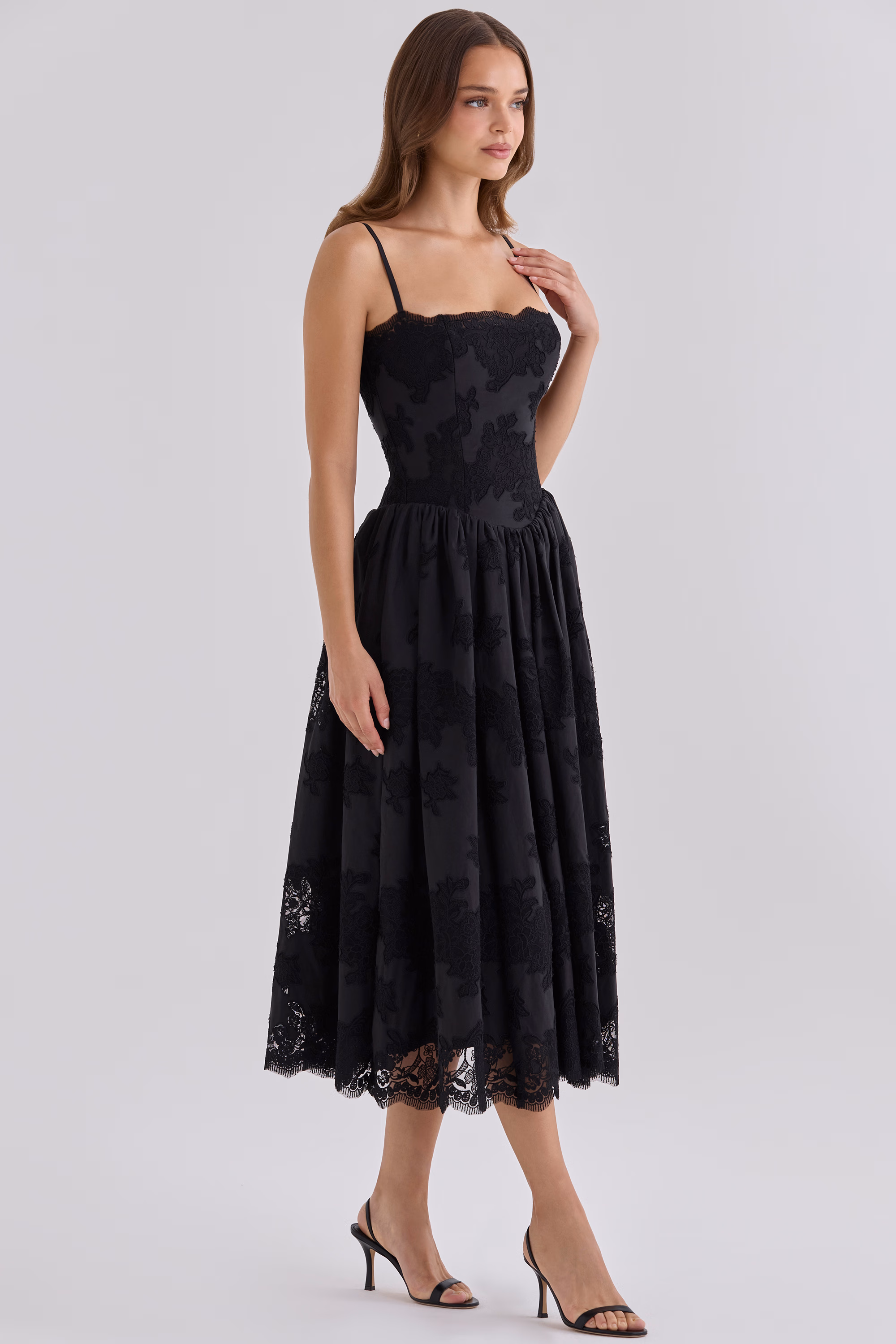 Chloe Black Custom Lace + Broderie Anglaise Cotton Midi Sundress