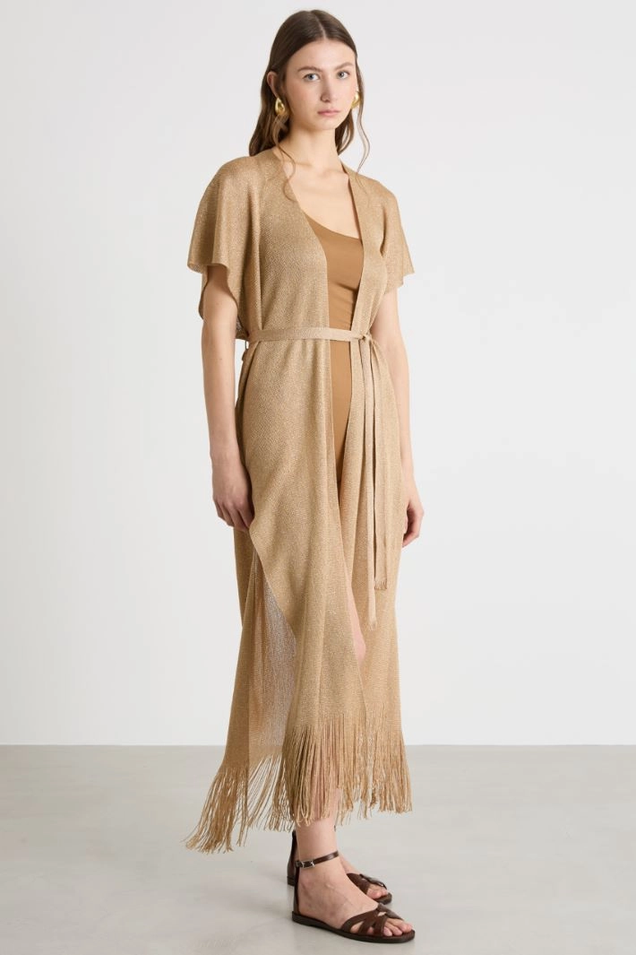 Fringed knit gilet - CAMEL GOLD