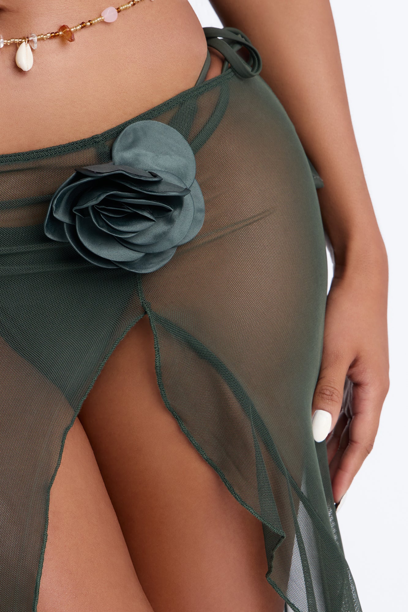 Summer Sunsets Rosette Mesh Cover Up Skirt - Olive