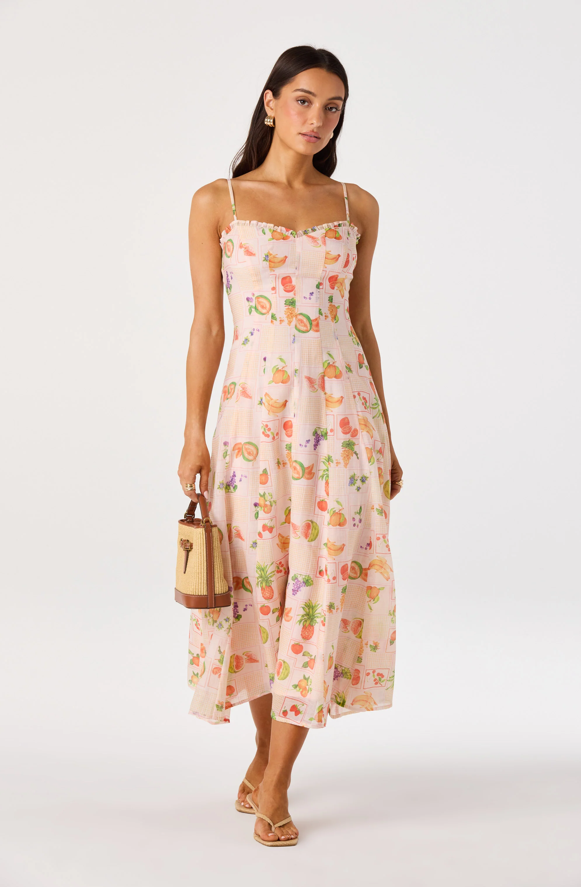 Jaylynn Ruffle Sweetheart Linen Midi Dress