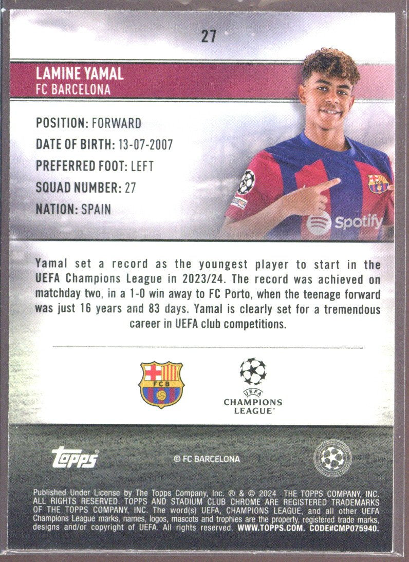 2023-24 Topps Stadium Chrome UEFA Lamine Yamal #27 RC Aqua Wave 69/250