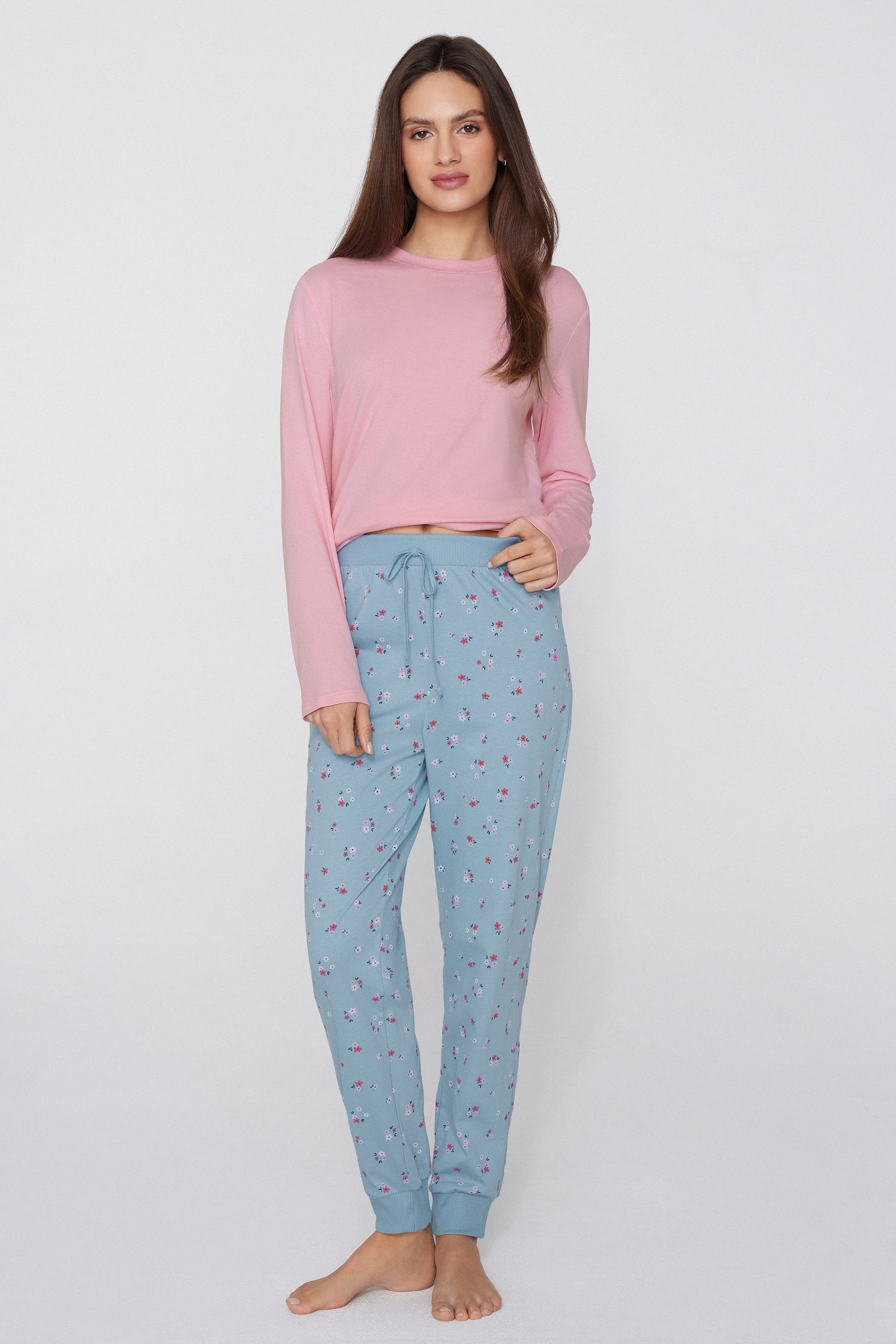 Long Printed Cotton Drawstring Trousers